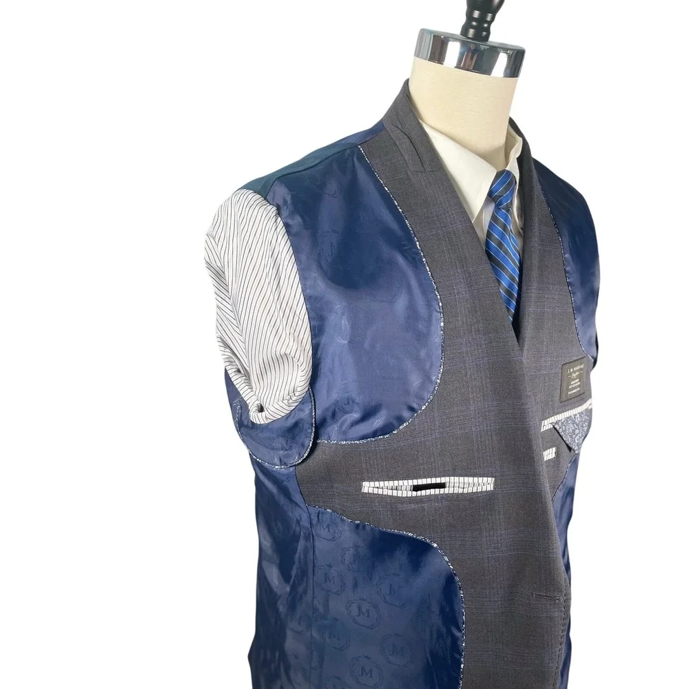 JM Haggar‎ Blazer Suit Separates Mens 46L Tailored Fit Charcoal Blue Plaid